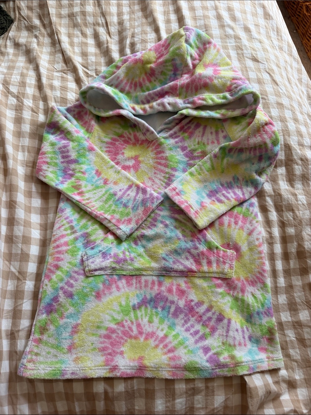 Lands' End Kids Tie-Dye Hooded Pullover — Pink, Green & Purple Size XXS 2-3 Year